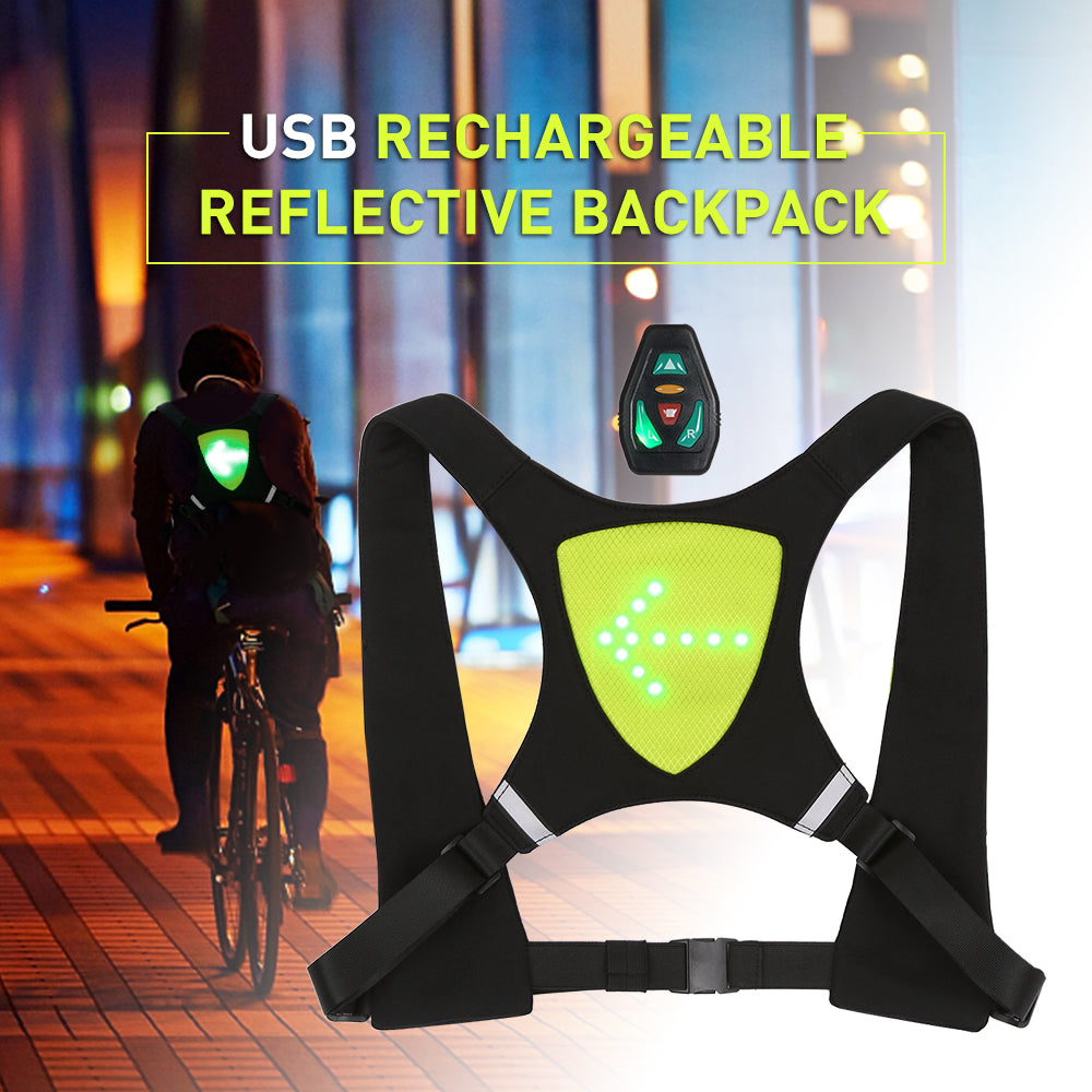 USB Rechargeable LED Signal Backpack Vest – Reflective Safety Bag with Wireless Remote for Cycling & Outdoor Sportsear for Cycling